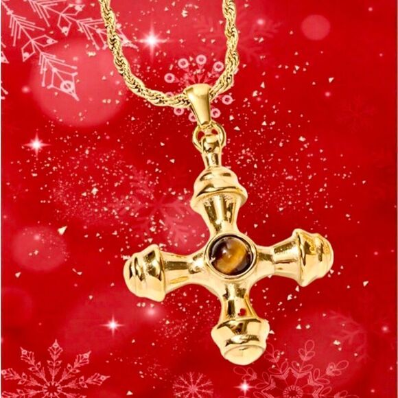 18K GOLD TIGER EYE STONE STATEMENT NECKLACE FASHION CHAIN - Picture 2 of 7